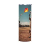 WZYWHJ Stainless Steel Mug 20oz - Quality Eco-Friendly Cup with Sealable Lid and Insulation Effect Without Accessories Kangaroo flying a kite Printing