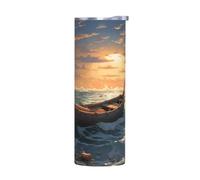 WZYWHJ Stainless Steel Mug 20oz - Quality Eco-Friendly Cup with Sealable Lid and Insulation Effect Without Accessories Bamboo raft on the sea Printing