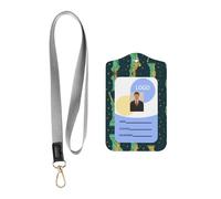 WZYWHJ Statue of Liberty in NYC Pattern Work Badge Protective Sheath, Leather Identification Card Cover with Detachable Hanging Rope Set