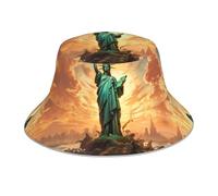 WZYWHJ Statue of Liberty Printed Fisherman's hat, Double-Sided Reflective Outdoor Travel, Summer Beach Sun Cap Black