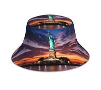 WZYWHJ Statue of Liberty, USA Printed Fisherman's hat, Double-Sided Reflective Outdoor Travel, Summer Beach Sun Cap Black