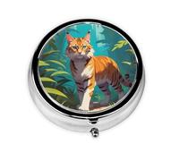WZYWHJ Stencil Jungle Cat Prints Circular Medicine Box Storage, Portable Travel with compartments, mini Pill Dispenser