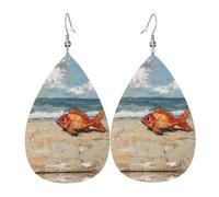 WZYWHJ Stranded fish Printed Ladies' leather earrings, simple water droplet pendant, fashionable holiday gift