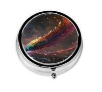 WZYWHJ Strange Feather Pen Pattern Circular Medicine Box Storage, Portable Travel with compartments, mini Pill Dispenser