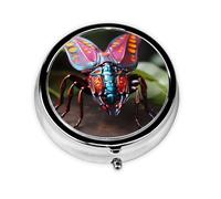 WZYWHJ Strange Insects Pattern Circular Medicine Box Storage, Portable Travel with compartments, mini Pill Dispenser