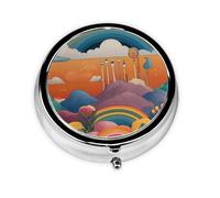 WZYWHJ Strange Rainbow Pattern Circular Medicine Box Storage, Portable Travel with compartments, mini Pill Dispenser