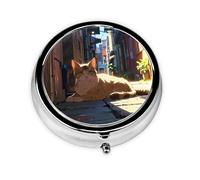 WZYWHJ Stray cat in The Alley Prints Circular Medicine Box Storage, Portable Travel with compartments, mini Pill Dispenser