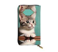 WZYWHJ Stylish A curious cat Printed Leather Wallet - Long Clutch for Women, RDurable Material, 12 Card Slots, Zipper Compartments, Black, One Size