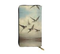 WZYWHJ Stylish A flock of flying swallows Printing Leather Wallet - Long Clutch for Women, RDurable Material, 12 Card Slots, Zipper Compartments