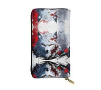 WZYWHJ Stylish A wolf's head dripping blood Pattern Leather Wallet - Long Clutch for Women, RDurable Material, 12 Card Slots, Zipper Compartments