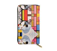 WZYWHJ Stylish Angry cat Printed Leather Wallet - Long Clutch for Women, RDurable Material, 12 Card Slots, Zipper Compartments