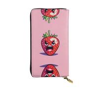 WZYWHJ Stylish Angry Strawberry Pattern Leather Wallet - Long Clutch for Women, RDurable Material, 12 Card Slots, Zipper Compartments