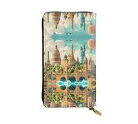 WZYWHJ Stylish Architectural scenery Prints Leather Wallet - Long Clutch for Women, RDurable Material, 12 Card Slots, Zipper Compartments