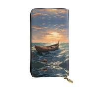 WZYWHJ Stylish Bamboo raft on the sea Printing Leather Wallet - Long Clutch for Women, RDurable Material, 12 Card Slots, Zipper Compartments