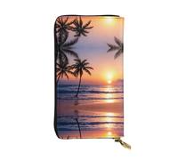 WZYWHJ Stylish Beach Palm Tree Sunset Pattern Leather Wallet - Long Clutch for Women, RDurable Material, 12 Card Slots, Zipper Compartments
