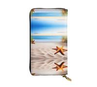 WZYWHJ Stylish Beach Starfish Lands Pattern Leather Wallet - Long Clutch for Women, RDurable Material, 12 Card Slots, Zipper Compartments