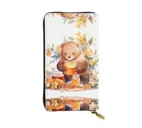 WZYWHJ Stylish Bear stealing honey Printing Leather Wallet - Long Clutch for Women, RDurable Material, 12 Card Slots, Zipper Compartments