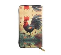 WZYWHJ Stylish Big rooster catching bugs Printing Leather Wallet - Long Clutch for Women, RDurable Material, 12 Card Slots, Zipper Compartments