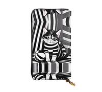 WZYWHJ Stylish Black and white striped kitten Printed Leather Wallet - Long Clutch for Women, RDurable Material, 12 Card Slots, Zipper Compartments, Black, One Size