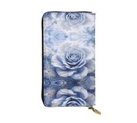 WZYWHJ Stylish Blue Rosebud Prints Leather Wallet - Long Clutch for Women, RDurable Material, 12 Card Slots, Zipper Compartments