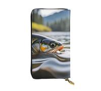 WZYWHJ Stylish Brook Trout Fly Fishing Printed Leather Wallet - Long Clutch for Women, RDurable Material, 12 Card Slots, Zipper Compartments, Black, One Size