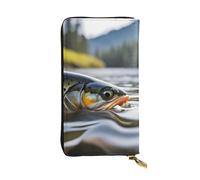 WZYWHJ Stylish Brook Trout Fly Fishing Printing Leather Wallet - Long Clutch for Women, RDurable Material, 12 Card Slots, Zipper Compartments, Black, One Size