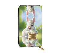 WZYWHJ Stylish Bunny Eating Ice Cream Printing Leather Wallet - Long Clutch for Women, RDurable Material, 12 Card Slots, Zipper Compartments