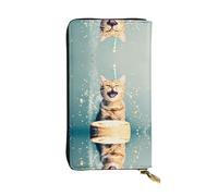 WZYWHJ Stylish Cake Battle Cat Printing Leather Wallet - Long Clutch for Women, RDurable Material, 12 Card Slots, Zipper Compartments
