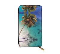 WZYWHJ Stylish Caribbean Islands Printed Leather Wallet - Long Clutch for Women, RDurable Material, 12 Card Slots, Zipper Compartments, Black, One Size