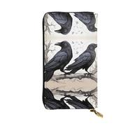 WZYWHJ Stylish Cartoon black Ravens Printed Leather Wallet - Long Clutch for Women, RDurable Material, 12 Card Slots, Zipper Compartments, Black, One Size