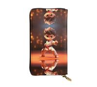 WZYWHJ Stylish cartoon karate Printed Leather Wallet - Long Clutch for Women, RDurable Material, 12 Card Slots, Zipper Compartments, Black, One Size