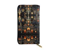 WZYWHJ Stylish Castle at night Picture Leather Wallet - Long Clutch for Women, RDurable Material, 12 Card Slots, Zipper Compartments