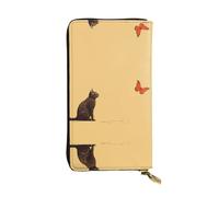 WZYWHJ Stylish Cat and butterfly Picture Leather Wallet - Long Clutch for Women, RDurable Material, 12 Card Slots, Zipper Compartments