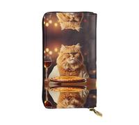 WZYWHJ Stylish Cat eating pizza Printing Leather Wallet - Long Clutch for Women, RDurable Material, 12 Card Slots, Zipper Compartments, Black, One Size