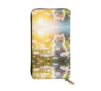 WZYWHJ Stylish Cat In The Flowers Printing Leather Wallet - Long Clutch for Women, RDurable Material, 12 Card Slots, Zipper Compartments, Black, One Size