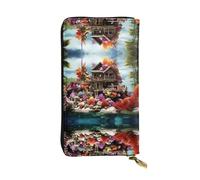 WZYWHJ Stylish Chalet By The Sea Printing Leather Wallet - Long Clutch for Women, RDurable Material, 12 Card Slots, Zipper Compartments, Black, One Size