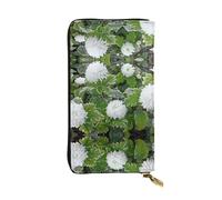 WZYWHJ Stylish Chrysanthemum After Frost Printing Leather Wallet - Long Clutch for Women, RDurable Material, 12 Card Slots, Zipper Compartments, Black, One Size