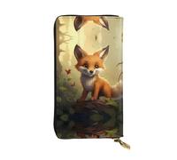 WZYWHJ Stylish Clever little fox Printing Leather Wallet - Long Clutch for Women, RDurable Material, 12 Card Slots, Zipper Compartments