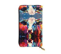 WZYWHJ Stylish Colored Cows Picture Leather Wallet - Long Clutch for Women, RDurable Material, 12 Card Slots, Zipper Compartments