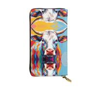 WZYWHJ Stylish Colorful Cow Picture Leather Wallet - Long Clutch for Women, RDurable Material, 12 Card Slots, Zipper Compartments