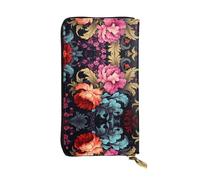 WZYWHJ Stylish Colorful floral pattern Picture Leather Wallet - Long Clutch for Women, RDurable Material, 12 Card Slots, Zipper Compartments