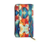 WZYWHJ Stylish Colorful Little Foxes Picture Leather Wallet - Long Clutch for Women, RDurable Material, 12 Card Slots, Zipper Compartments