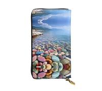 WZYWHJ Stylish Colorful pebbles Pattern Leather Wallet - Long Clutch for Women, RDurable Material, 12 Card Slots, Zipper Compartments