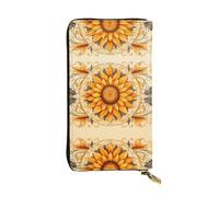 WZYWHJ Stylish Colorful Sunflower Picture Leather Wallet - Long Clutch for Women, RDurable Material, 12 Card Slots, Zipper Compartments