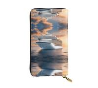 WZYWHJ Stylish Cruise ship on the sea Printing Leather Wallet - Long Clutch for Women, RDurable Material, 12 Card Slots, Zipper Compartments, Black, One Size