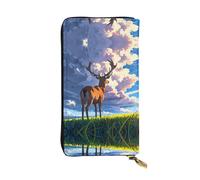 WZYWHJ Stylish Deer on the plains Prints Leather Wallet - Long Clutch for Women, RDurable Material, 12 Card Slots, Zipper Compartments