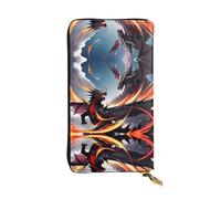 WZYWHJ Stylish Double Dragon Battle Pattern Leather Wallet - Long Clutch for Women, RDurable Material, 12 Card Slots, Zipper Compartments