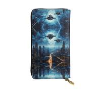 WZYWHJ Stylish Drones in the starry sky Printing Leather Wallet - Long Clutch for Women, RDurable Material, 12 Card Slots, Zipper Compartments