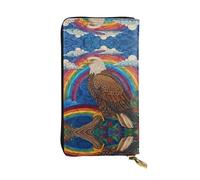 WZYWHJ Stylish Eagle on the rainbow Printing Leather Wallet - Long Clutch for Women, RDurable Material, 12 Card Slots, Zipper Compartments