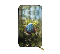 WZYWHJ Stylish Easter eggs in the grass Printing Leather Wallet - Long Clutch for Women, RDurable Material, 12 Card Slots, Zipper Compartments